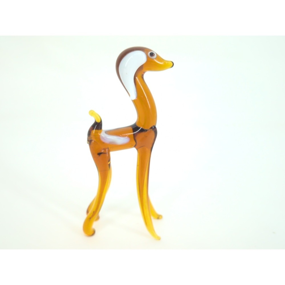 Vintage Miniature Hand Blown Amber Glass Dog Animal 3.5"